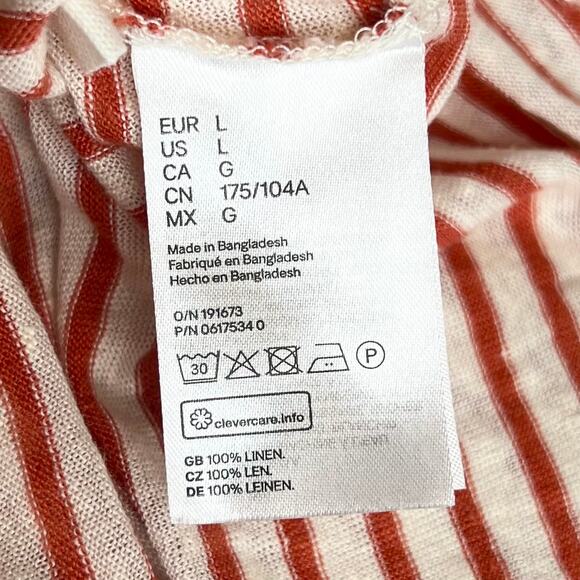 H&M 100% Linen Striped Short Sleeve Top Soft Cool V-Neck Tee Size Large - Picture 6 of 6